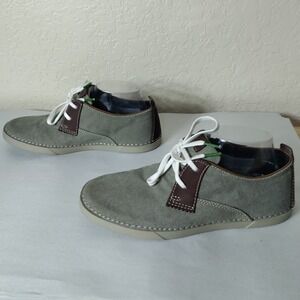 Clarks Mens Canvas Sneakers Green/gray Brown Leather Trim Low Top Shoes Size 7